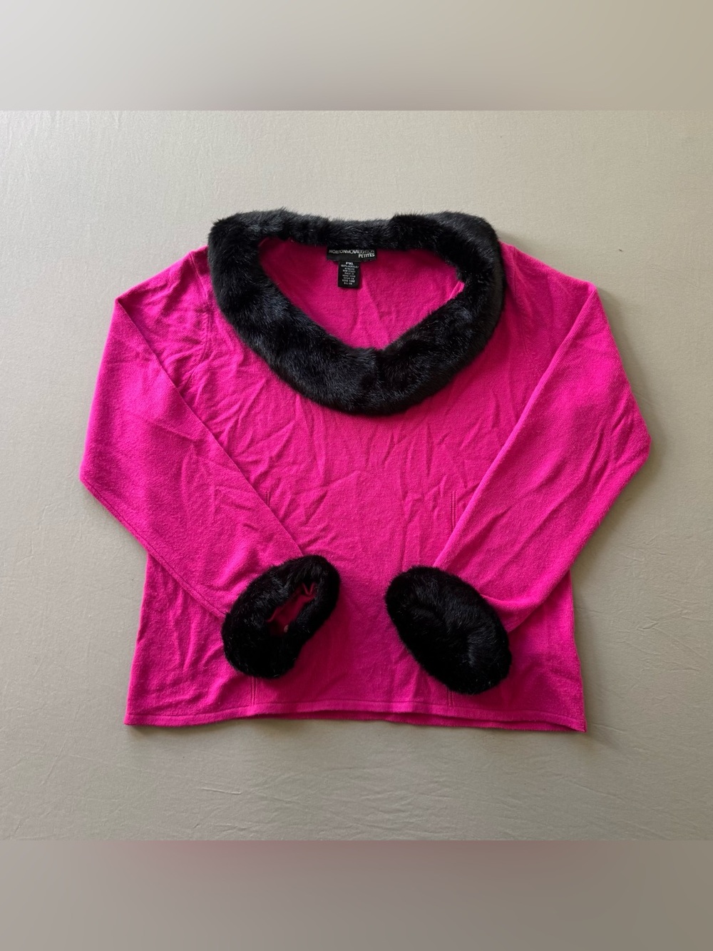 Y2K Norton McNaughton Faux Fur Trim Scoop Neck Sweater